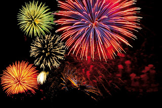 Cluster of colorful Fourth of July fireworks
